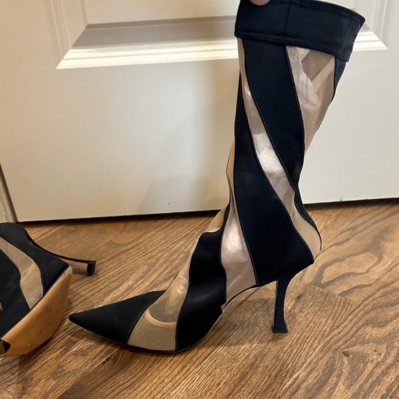 Jimmy Choo Mugler Black and Tan Striped Heels - Picture 5 of 6